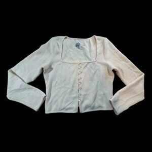 Anthropologie Pilcro butter yellow cropped button up sweater size medium